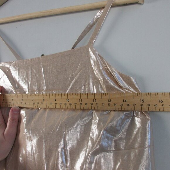 Gap Women's Maxi Dress Halter L Metallic Gold Viscose Rayon Tiered Cocktail 280 - Picture 10 of 13